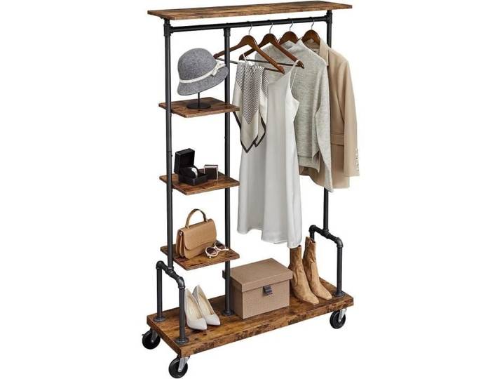 Portant à vêtements mobile VASAGLE - 5 niveaux - Marron rustique HSR66BX