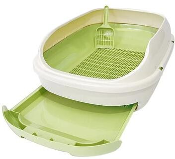 Inspired Finds CleanFlow Extra Large Semi Closed Double Layer Cat Litter Box With Drawer & Splash Guard avocado Green l