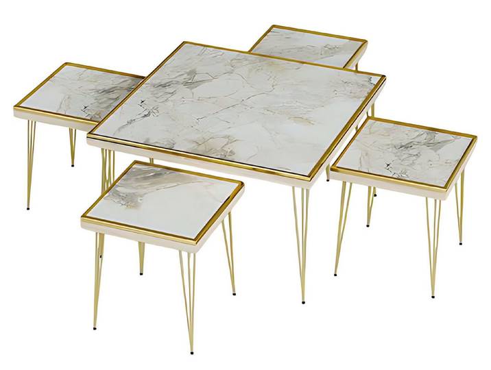 Xlmoebel Satztisch XLMOEBEL Wohnzimmer-Set Beige MDF mit Edelstahlbeinen (Set, Couchtisch + 4 Beistelltische), Made in Europa