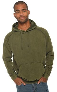Lane Seven LST004 Vintage Raglan Hooded Sweatshirt in Olive size XL   Ringspun Cotton