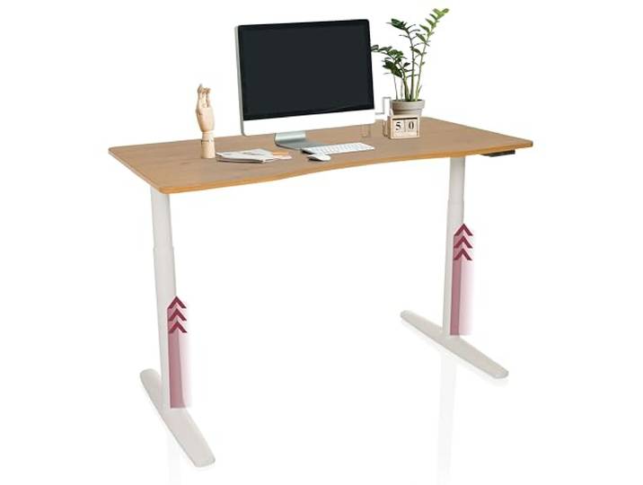 hjh OFFICE Schreibtisch höhenverstellbar, elektrisch 140x70 cm Stand PRO R Schreibtisch abgerundet mit Memory-Funktion, inkl. ergonomischen Modus, Eiche/Weiß