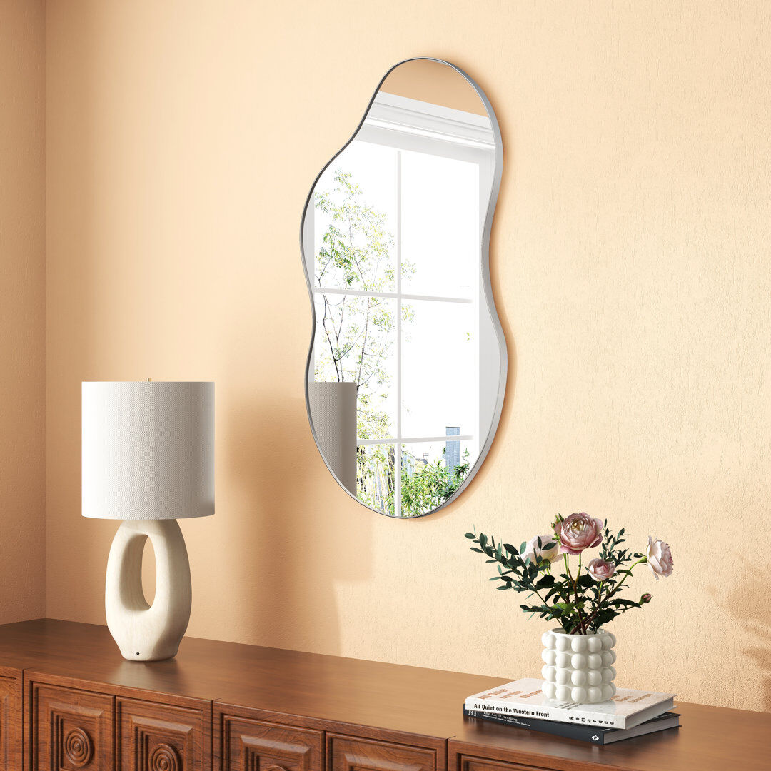 Blue Elephant Asymmetrical Metal Framed Wall Accent Mirror Silver 111cm H x 55cm W