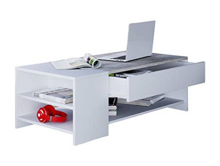 VCM Houten bijzettafel Salontafel Sofa-tafel Woonkamertafel Lade Tindus Houten bijzettafel Salontafel Sofa-tafel Woonkamertafel Lade Tindus Wit/betonlook