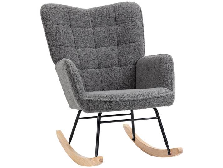 Oxeza Schaukelstuhl 71/98/101 cm Dunkelgrau Wollstoff, Mode, 98x101x71 cm, Wohnzimmer, Sessel, Schaukelstühle