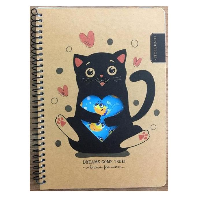 Teka Spiralnotizbuch A5/80K kariert Kraft Katze und Fisch (A5, Kariert) (47995464)
