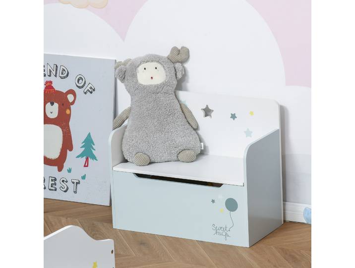 HOMCOM Banc Coffre Enfants Bois 60x30x50 cm Bleu