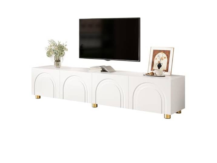 Ropilly TV-Schrank weiß 180 cm Lowboard mit 4 Türen und Bogenrelief TV‑Board mit 3D‑Bogenrelief, 4 Türen und Metallfüßen, pflegeleichte und strapazierfähige Oberfläche.
