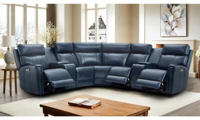 UR livingroom Genuine Leather Power Recliner Sectional Sofa with Ajustable Headrest, USB&USB-C Port