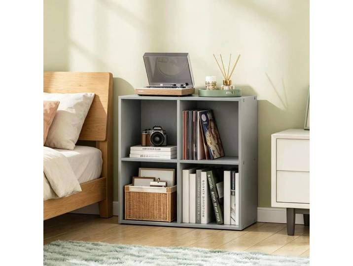 Étagère de Rangement Bibliothèque 4 Cases Ouvertes Compacte - TCQPZ - Anti-Basculement en Bois d'Ingénierie Gris 59 6 × 29 × 59 8 cm