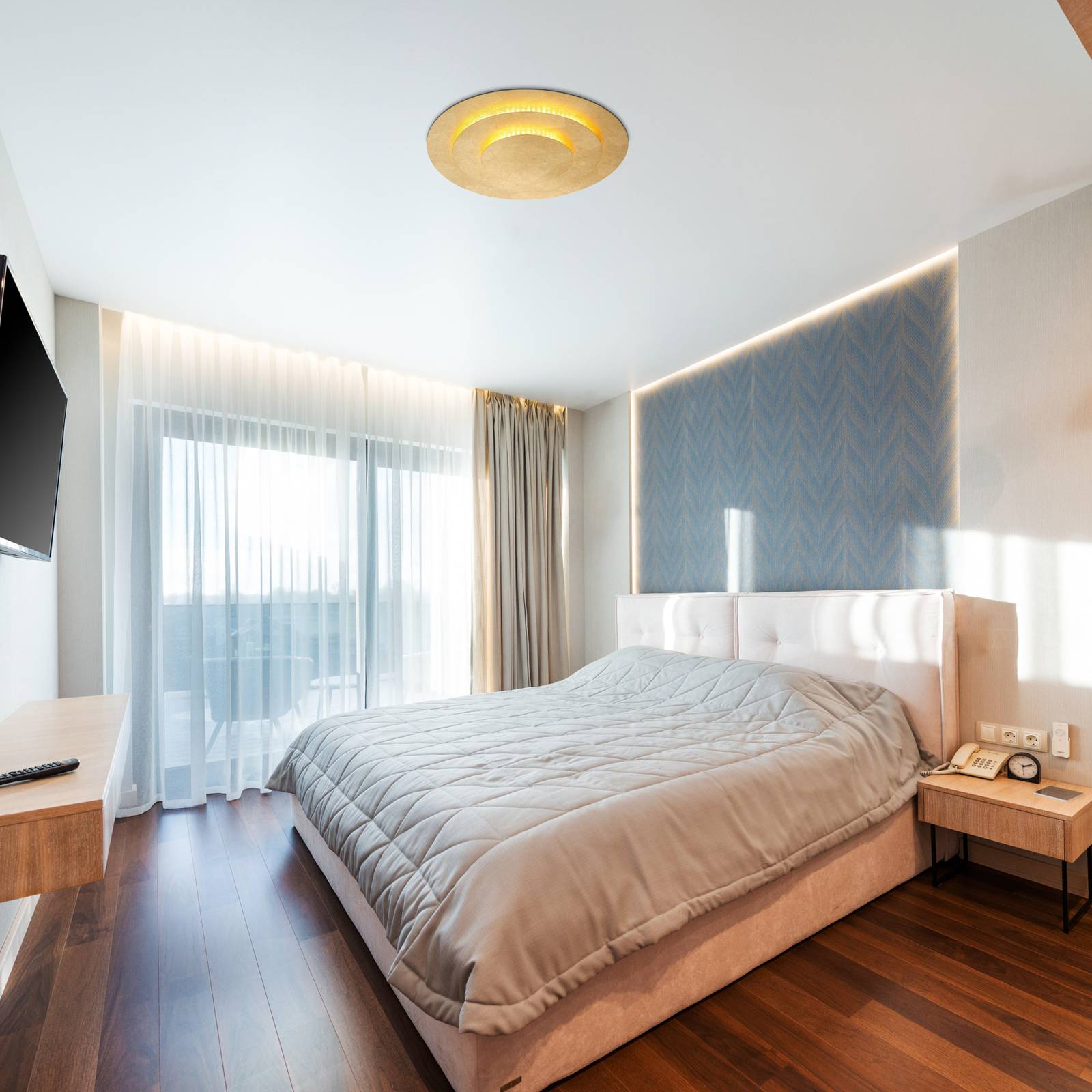 Globo LED Ceiling Light Heda, Brass / gold, Living / Dining Room, metal, Modern, Ceiling Light