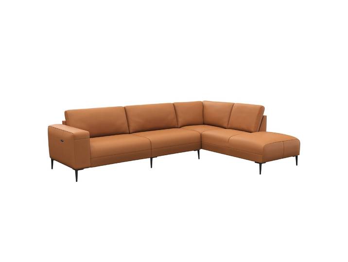 Ecksofa KEDRO mit Ottomane Braun/Cognac Echtleder Danbi 290 x 79 x 203cm Ottomane davorstehend rechts Natur