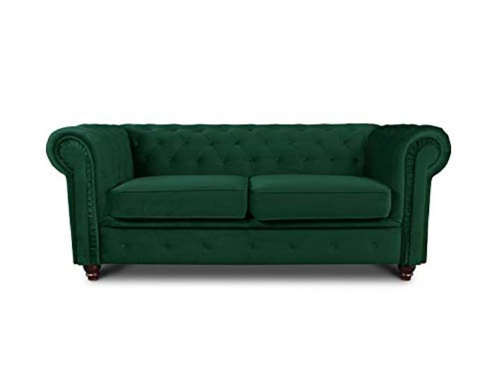 Sofnet - Sofa Chesterfield Asti 2-Sitzer (Dunkelgrün, Velvet 78) Couchgarnitur, Polstersofa, Glamour Design, Veloursstoff, Holzfüße, komfortabel für Wohnzimmer