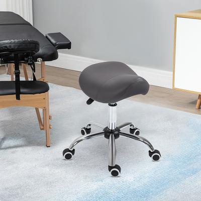 HomCom Height-adjustable Grey Rolling Massage Stool w/ Chrome Base