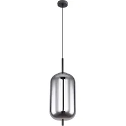 Pendellampe Pendelleuchte Hängelampe Hängeleuchte Esszimmerlampe, Metall schwarz Rauchglas, 1x E27 Fassung, DxH 22x120cm