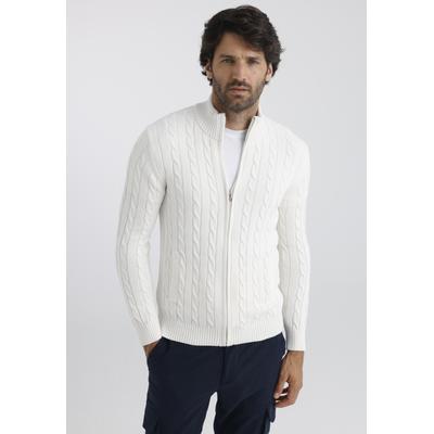 Strickjacke FELIX HARDY "Strickjacke mit Zopfmuster", Herren, Gr. XL, ecru, 100% Baumwolle, Strickjacken Strickjacke