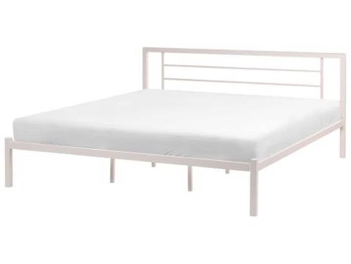 Beliani Bett Hellbeige Metall mit Lattenrost 180 x 200 cm Hohes Kopfteil Ohne Fußteil Schlichtes Modernes Design Schlafzimmer Metallbett Doppelbett