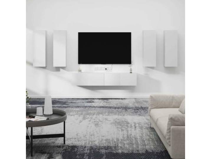 HEFZGDB 6-TLG. TV-Schrank-Set Weiß Holzwerkstoff mit viel Stauraum und praktischen Türen für Wandmontage, Robustes Wohnzimmer Möbelstück