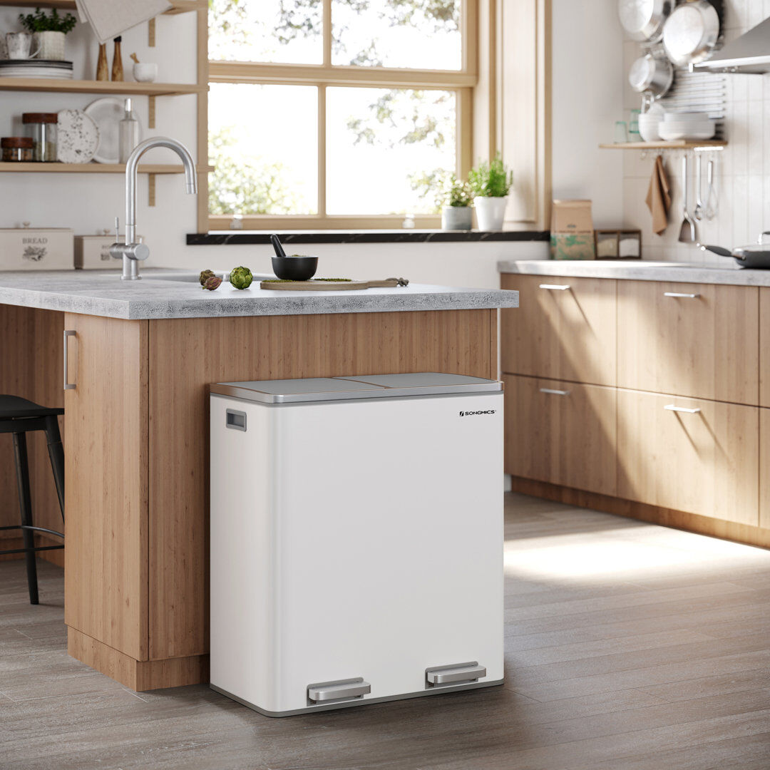 Songmics Steel Step On and Odour Seal Multi-Compartment Rubbish & Recycling Bin White/Grey 60L