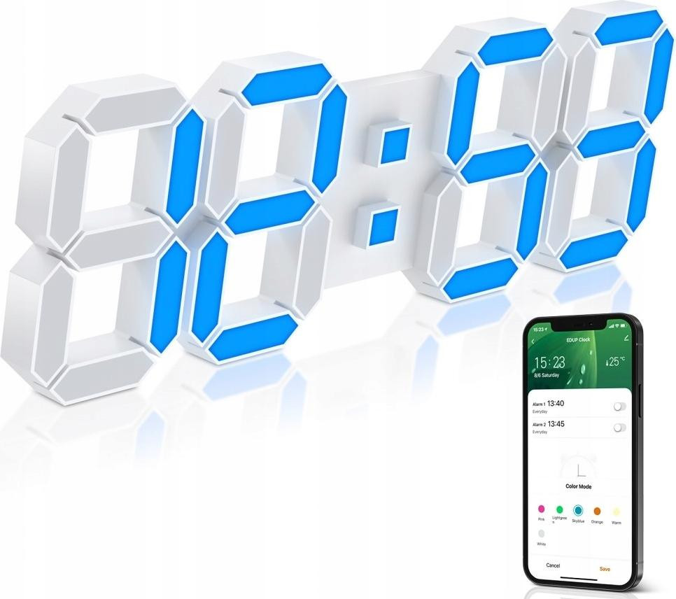 EDUP Elektronische LED-klok met wekker, thermometer en timer, bedienbaar via app