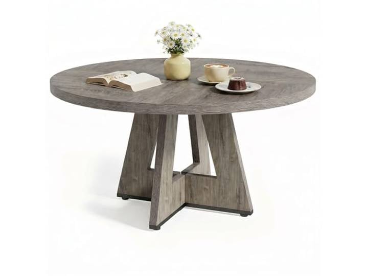 LITTLE TREE Runder Esstisch 120 cm, Esszimmertisch mit Holzsockel für 4–6 Personen, Kleiner Küchentisch im Minimalistischen Design, für Wohnzimmer Balkon Esszimmer, Grau