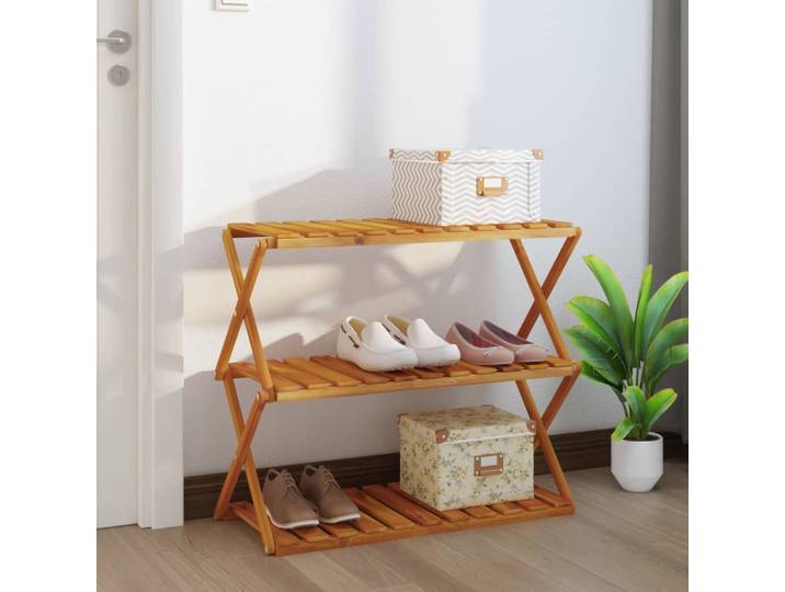 Étagère pliante à 3 niveaux, marron, 70x31x63 cm, étagère de rangement industrielle ouverte en bois d'acacia pour salon et bureau à domicile