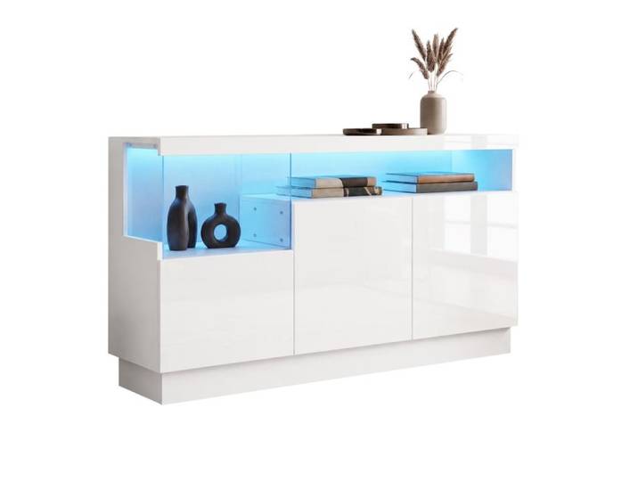 Buffet moderne avec éclairage LED - Éclairage LED contrôlé par application - Compartiment d'affichage en acrylique