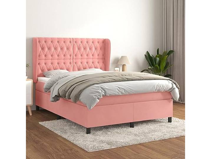 YNGBHFNOP Samt verstellbares Kopfteil Boxspringbett Rosa 140x200 cm Boxspringbett mit Matratze Rosa 140x200 cm Samt Bett mit Kopfteil Taschenfederkern Topper