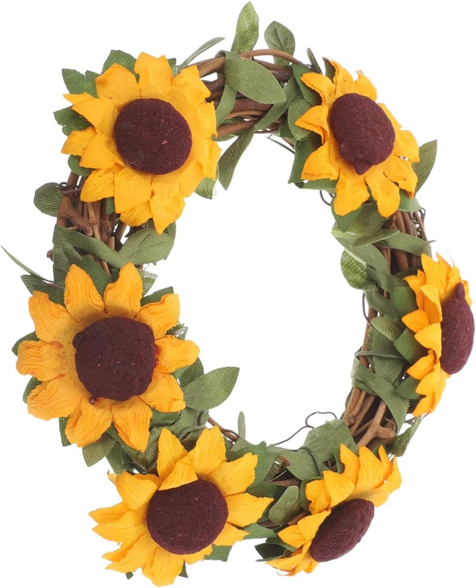 Zonnebloem Slinger Kunstbloemen Krans Geel - Diameter: 12 cm