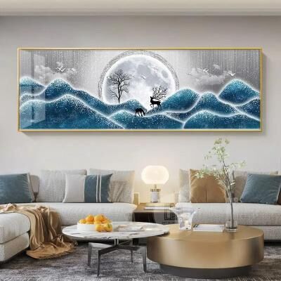 Uplift Essentials Chinese Style Golden Leaves & Sacred Deer Canvas Art style 20 12x35 In