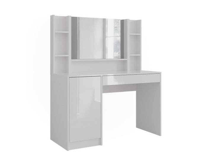 Vicco Schminktisch Sherry, Weiß/Weiß Hochglanz, 119.8 cm mit Spiegel, Weiß, Weiß Hochglanz, Holzwerkstoff, Rechteckig, 119.8x141x50.1 cm, Schlafzimmer, Schminktische