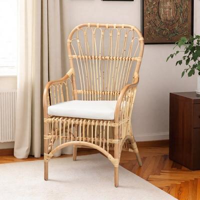 "22"" Rattan Modern Contemporary Armchair with Curved Backrest and Spindle Design and Removable Cushion"