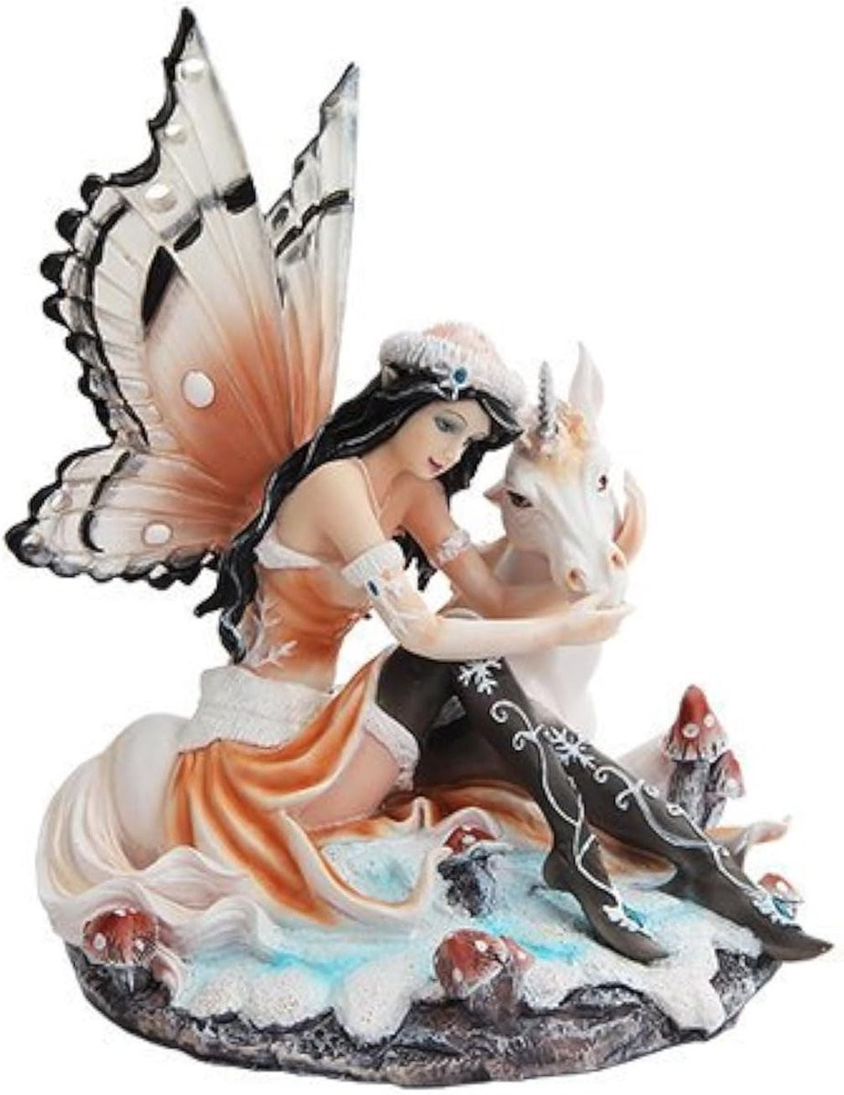 Handgeschilderd Fee met Eenhoorn Beeldje - Meerkleurig Decoratief Figuur voor op Tafel
