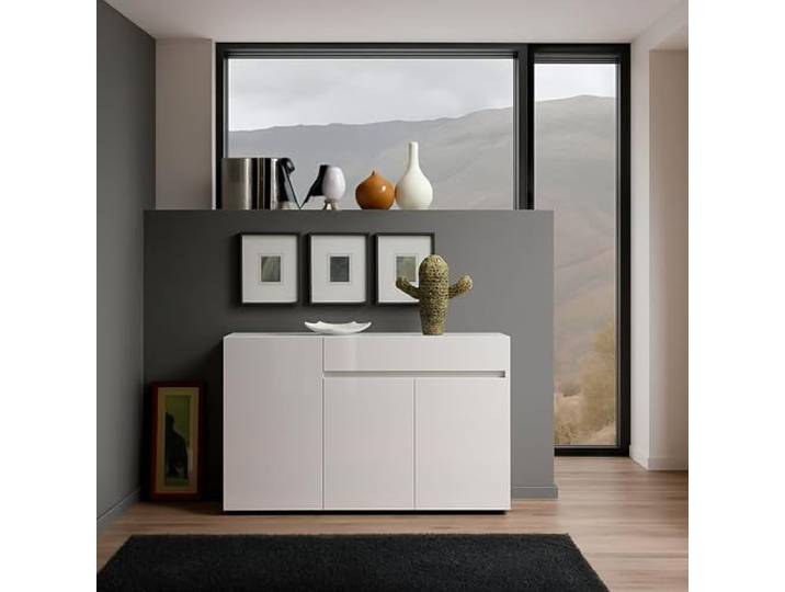 Dmora - Kommode Brits, Wohnzimmerbuffet, Wohnzimmer-Sideboard, Moderne Küchen-Speisekammer, Made in Italy, 135x38h79 cm, Glänzendes Weiß