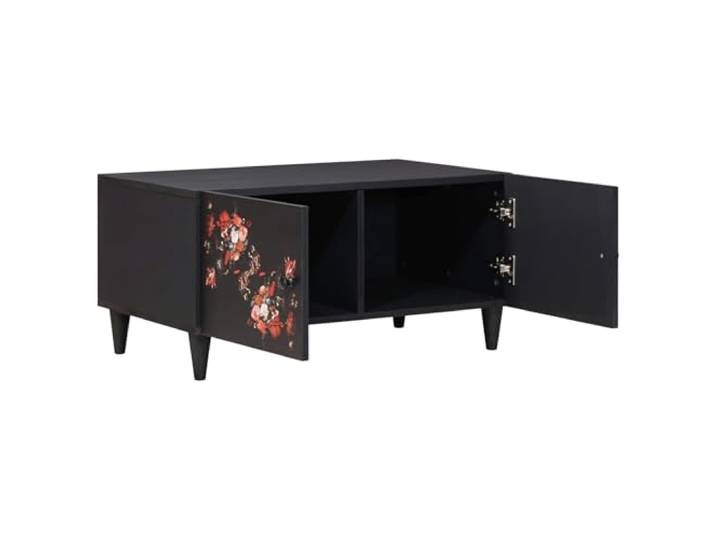 Couchtisch Mehrfarbig 80x50x40cm Holz aus Mango Massivholz Mangoholz, schwarze Messingknöpfe, rechteckige Tischplatte, niedriges Profil, für Wohnzimmer