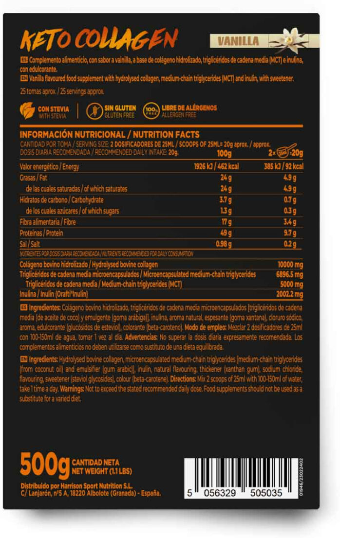 HSN Keto colagénio hidrolisado (bovino) em pó 500g baunilla - Saúde articular - Polvo - 25 Serviços