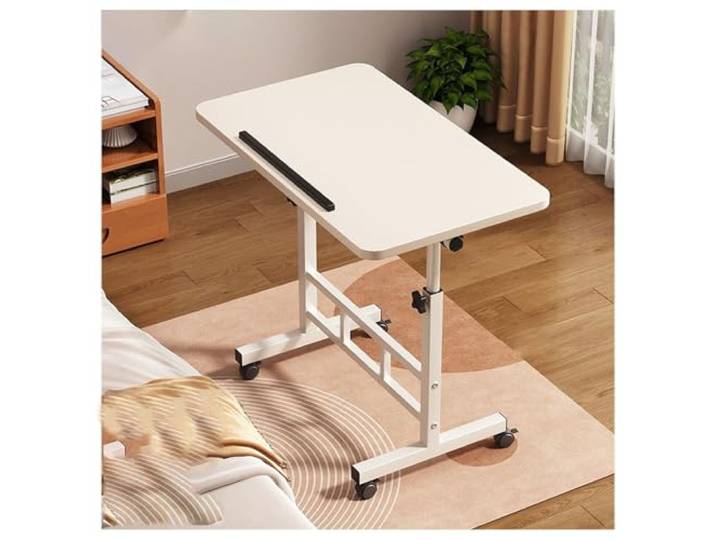 Verstellbarer, klappbarer Beistelltisch mit verdickten Stahlbeinen und Abnehmbaren Rollen for Wohnzimmer, Schlafzimmer, Büro(White,60*40cm)