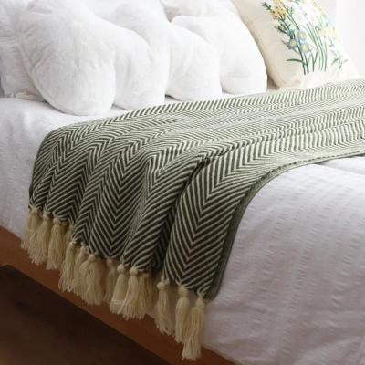 Uplift Picks Retro Geometric Knitted Throw Blanket Nordic Sofa Bed Cover green 127x170 Cm