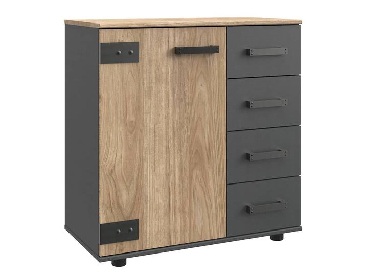 Kombikommode 81cm Braun/Grau/Edeltanne Dekor/Graphit