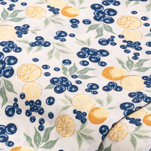 Baumwollstoff Orangen/Blaubeeren "Mona", weiß-color
