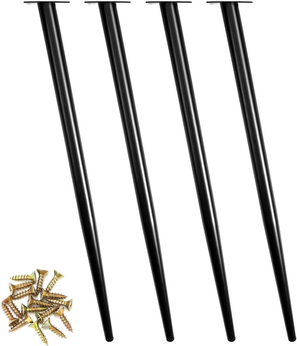 Set van zwarte schuine tafelpoten van metaal, Hoogte: 72 cm
