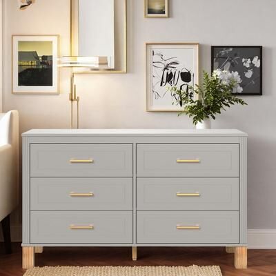 ZWYO HOSIMU "47.24"" Wide Wood 6-Drawer Double Dresser with Metal Handles and Solid Wood Legs"