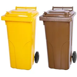 Mega Deal 2x PROREGAL 2-Rad-Mülltonne, 120 Liter, HDPE Kunststoff, Gelb & Braun, Mülltonne, Müllgroßbehälter, Mülleimer, Abfalltonne, Müllbehälter