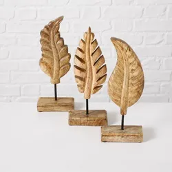 BOLTZE GRUPPE GmbH Dekoaufsteller Blatt, 3 sort., Material: Mango Baum/lat.Mangifera Indicia, Eisen Blatt, H 30 cm, Holz, Braun Sortierung: 3 sort.; Holzart: Mango (Mang