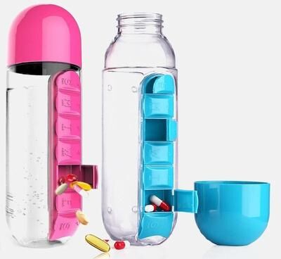 Uplifted Finds 2 In 1 600ml Water Bottle With 7 Day Pill Organizer black