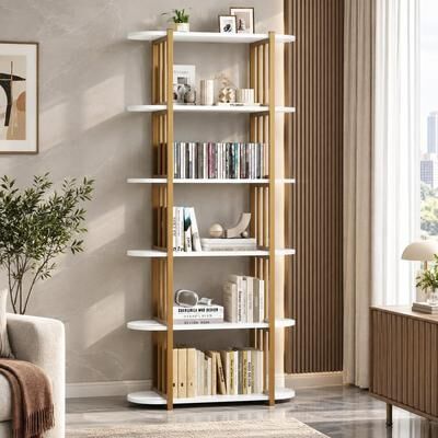 YUN 6-Tier Vintage Bookshelf, Freestanding Bookcase with Open Storage Shelves for Living Room Office