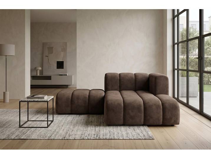 Kaiser Möbel Modulare Chaiselongue mit Hocker, Velvet-Stoff Riviera, Braun, Rechts, GRAND