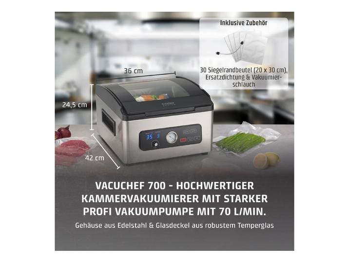 Caso Vakuumierer VacuChef 700, Rollenbreite 29 cm, 320W, 30 Siegelrandbeutel 20 x 30 cm