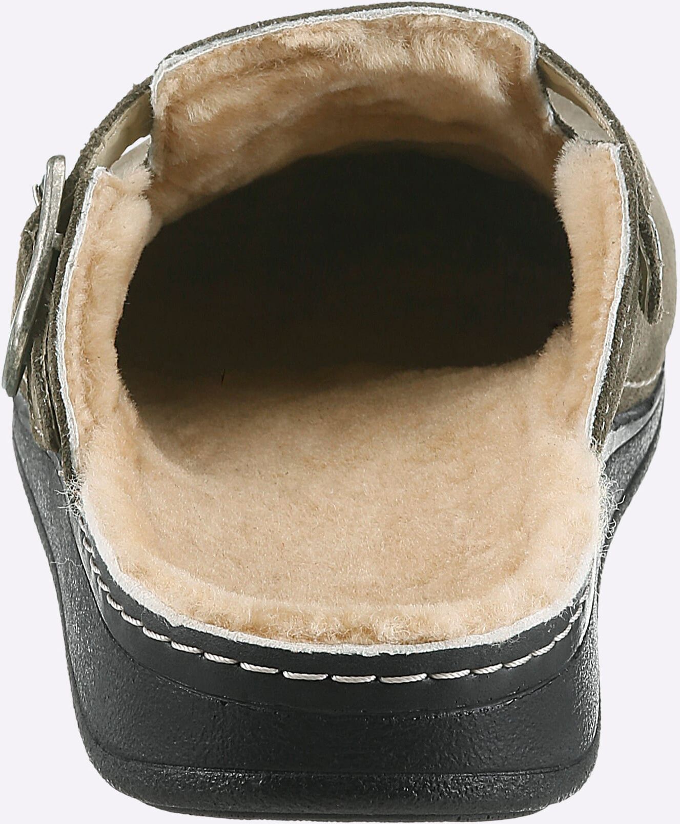 Pantoffel MUBB, Herren, Gr. 40, Lammfell, khaki, Veloursleder, Schuhe Pantoffel khaki 40, Lammfell