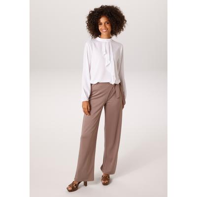 Langarmbluse ANISTON CASUAL, Damen, Gr. 38, weiß, Georgette, Obermaterial: 100% Polyester, unifarben, figurumspielend Po-bedeckend, elastischer Bund mit Gummizug, Blusen, mit kleinem Volant im Vorderteil