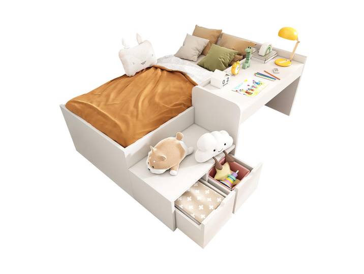 Stilvora Kinderbett 90/200 cm in Weiß mit Schreibtisch, 2 Schubladen und Stauraum, 90x200 cm, Babymöbel & Kindermöbel, Kinderzimmer & Jugendzimmer, Kinderbetten